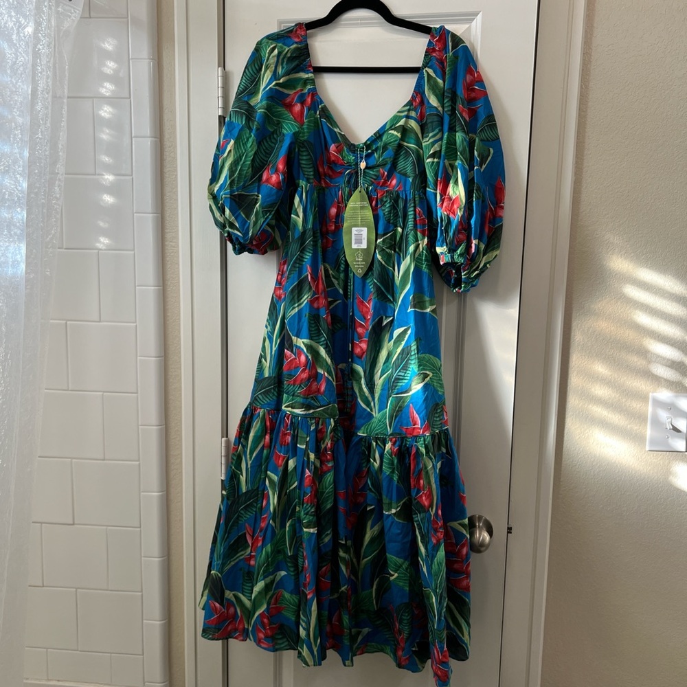 FARM Rio Vibrant Leaf Print Midi Dress Size XS NWT